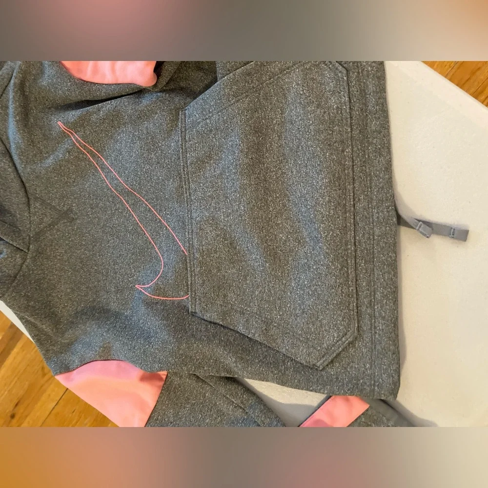 Nike Dri Fit Kids Heathered Gray and Pink Nike Swoosh Light Fleece Lined Hoodie